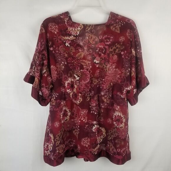 DUO MATERNITY SIZE L. 100% POLYESTER. BEAUTIFUL BURGANDY FLORAL W/SATIN LIKE HEM - Picture 9 of 15
